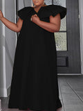Momentlover Cap Sleeve Loose Solid Color V-Neck Maxi Dresses