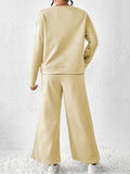 Momentlover Solid Color Long Sleeves Loose Round-Neck Shirts Top + Drawstring Pants Bottom Two Pieces Set