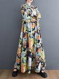 Momentlover Long Sleeves Loose Floral Printed Round-Neck Midi Dresses