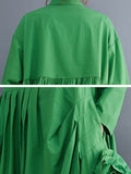 Momentlover Urban Floral Applique Pleated Long Sleeves Shirt Dress Midi Dress