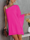 Momentlover Batwing Sleeves Hollow Printed One-Shoulder Mini Dresses