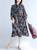 Momentlover Loose Flower Printed Comfortable Midi Dress