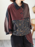Momentlover Contrast Color Fringed Split-Joint Long Sleeves Printed Outwear + Harem Pants  Two Pieces Set