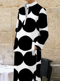 Momentlover Long Sleeves Loose Polka-Dot Split-Side Stand Collar Midi Dresses