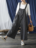 Momentlover Casual Contrast Color Striped Wide Leg Overalls