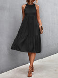 Momentlover Split-Joint Solid Color Pleated Hollow Sleeveless Loose Halter-Neck Midi Dresses