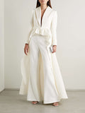 Momentlover High-Low Wrap Falbala Solid Color V-Neck Shirts Tops&Pants Two Pieces Set