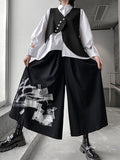 Momentlover Original Loose Lace-Up Hollow Sleeve Blouse+Black Vest+Wide Leg Pants Culotte Three Pieces Set