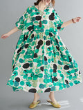 Momentlover Cotton Blend Round-Neck Polka-Dot Maxi Dress