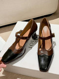 Momentlover Square-Toe Split-Joint Hollow Pumps