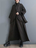 Momentlover Solid Color Long Sleeves Loose Buttoned Pleated Stand Collar Shirts Top + Pants Bottom Two Pieces Set
