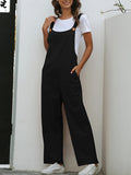 Momentlover Solid Color Buttoned Loose Overalls