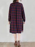 Momentlover Original Plaid Lapel Shirt Dress