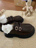 Momentlover Split-Joint Round-Toe Belt Buckle Platform Shoes Mary Janes