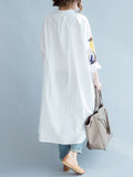 Momentlover White Asymmetric Printed Split-Side Long Sleeves Shirt Dress
