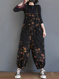 Momentlover Original Floral With Pocket Harem Denim Overalls