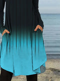 Momentlover Original Long Sleeves Contrast Color Gradient Round-Neck Mini Dresses