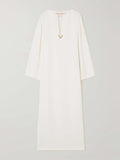 Momentlover Long Sleeves Wrap Solid Color Split-Side V-Neck Maxi Dresses
