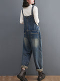 Momentlover Artistic Retro Loose Solid Color Denim Overalls