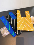 Momentlover Woven Striped Contrast Color Woven Handbag