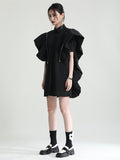Momentlover Original Solid Color Detachable Falbala Black Mini Dress