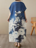 Momentlover Printed Short Sleeves Loose Round-neck Maxi Dresses