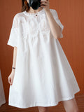 Momentlover Original Solid Lace Split-Side Short Sleeve A-Line Mini Dress