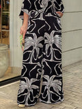 Momentlover Printed Wide Leg Loose V-Neck Jumpsuits