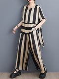 Momentlover Striped Loose Irregular clipping Round-neck Two Pieces Set