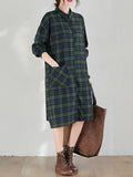 Momentlover Original Plaid Lapel Shirt Dress