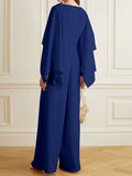 Momentlover Long Sleeves Wrap Solid Color Zipper Jumpsuits