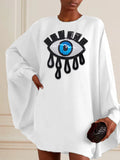Momentlover Batwing Sleeves Long Sleeves Contrast Color Printed Round-Neck Mini Dresses