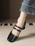 Momentlover Square-Toe Shallow Cut Lace-Up Pumps
