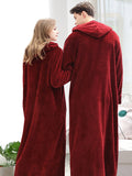 Momentlover Comfortable Hooded Zipper Warm Pajama Robe