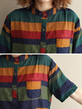 Momentlover Loose Vintage Striped Shirt Dress