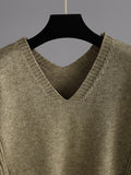 Momentlover Urban Loose Solid Color V-Neck Sweater Tops& Wide Leg  Pants Suits