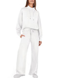 Momentlover Split-Joint Drawstring Plus Size Loose Sweatshirt + Pants/Trousers Two Pieces Set
