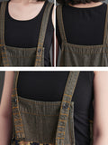 Momentlover Split-Joint Floral Printed Buttoned Wide Leg Oversize Overalls Ninth Pants