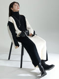 Momentlover Casual Loose Long Sleeves Contrast Color High-Neck Sweater Top&Skirt Two Pieces Set
