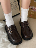 Momentlover Split-Joint Round-Toe Belt Buckle Platform Shoes Mary Janes