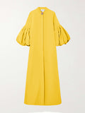 Momentlover Loose Flower Shape Solid Color Stand Collar Lantern Sleeves Maxi Dresses