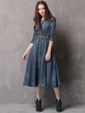 Momentlover Vintage Embroidered Cropped Denim Dress