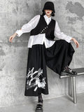 Momentlover Original Loose Lace-Up Hollow Sleeve Blouse+Black Vest+Wide Leg Pants Culotte Three Pieces Set