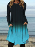 Momentlover Original Long Sleeves Contrast Color Gradient Round-Neck Mini Dresses