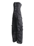 Momentlover Split-Joint Pockets Buttoned Wide Leg Sleeveless Tube Jumpsuits