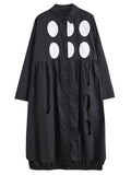 Momentlover Stylish Long Sleeves A-Line Polka Dot Polo Shirt Midi Dresses