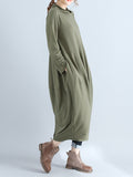 Momentlover Casual Loose Plus Size Solid Color Hooded Midi Dresses
