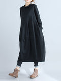 Momentlover Casual Loose Plus Size Solid Color Hooded Midi Dresses