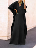 Momentlover Batwing Sleeves Loose Solid Color Split-Side V-Neck Maxi Dresses