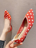 Momentlover V-Cut Polka-Dot Pointed-Toe Contrast Color Low Heels Flat Shoes